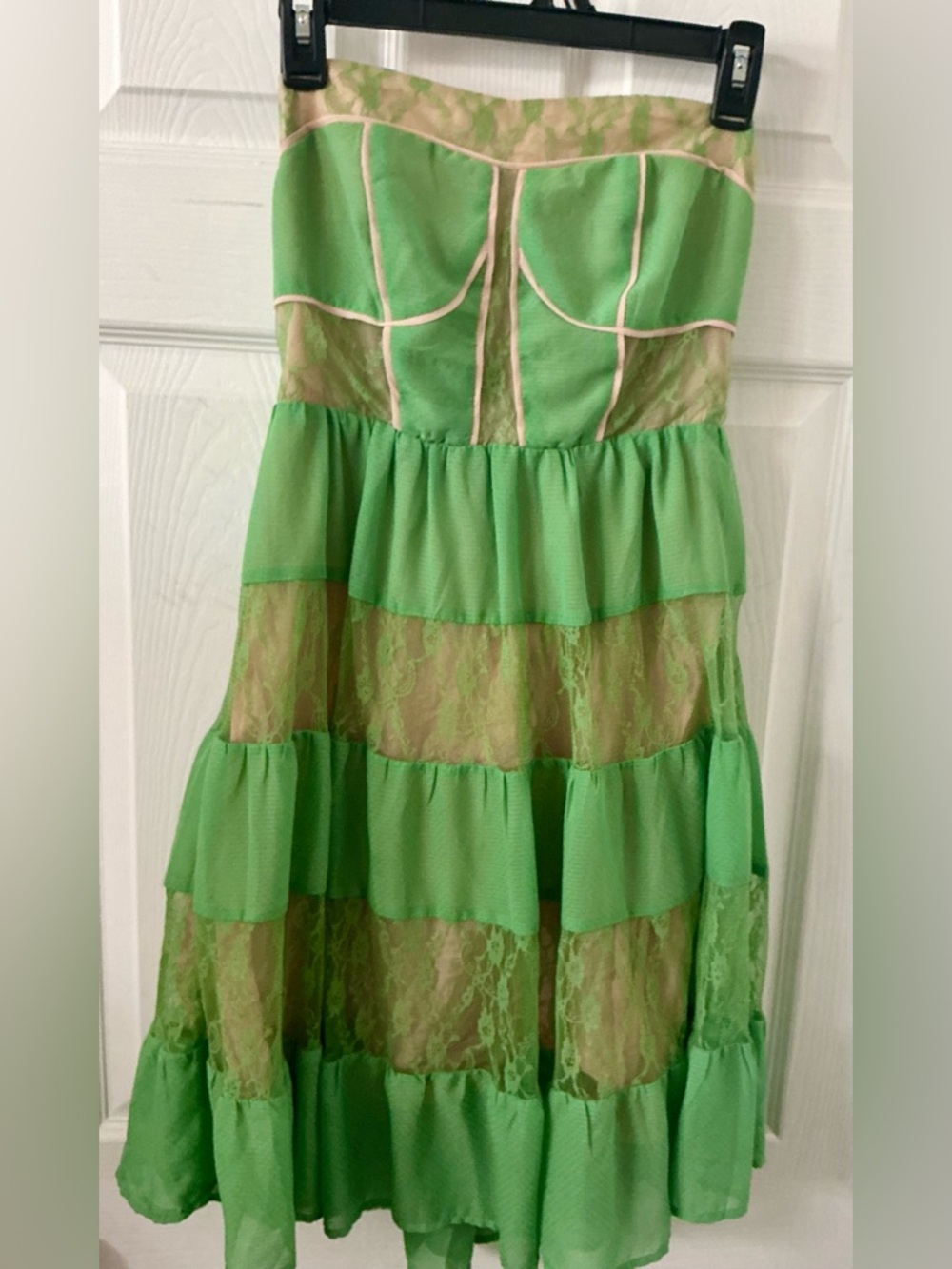 Flying Tomato Lime Green Lace Tiered Strapless Dress